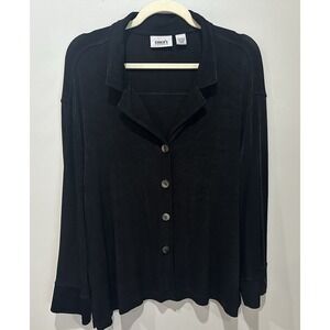 Chicos Travelers Button Up Cardigan Womens Size XL 3 Black Travel Slinky